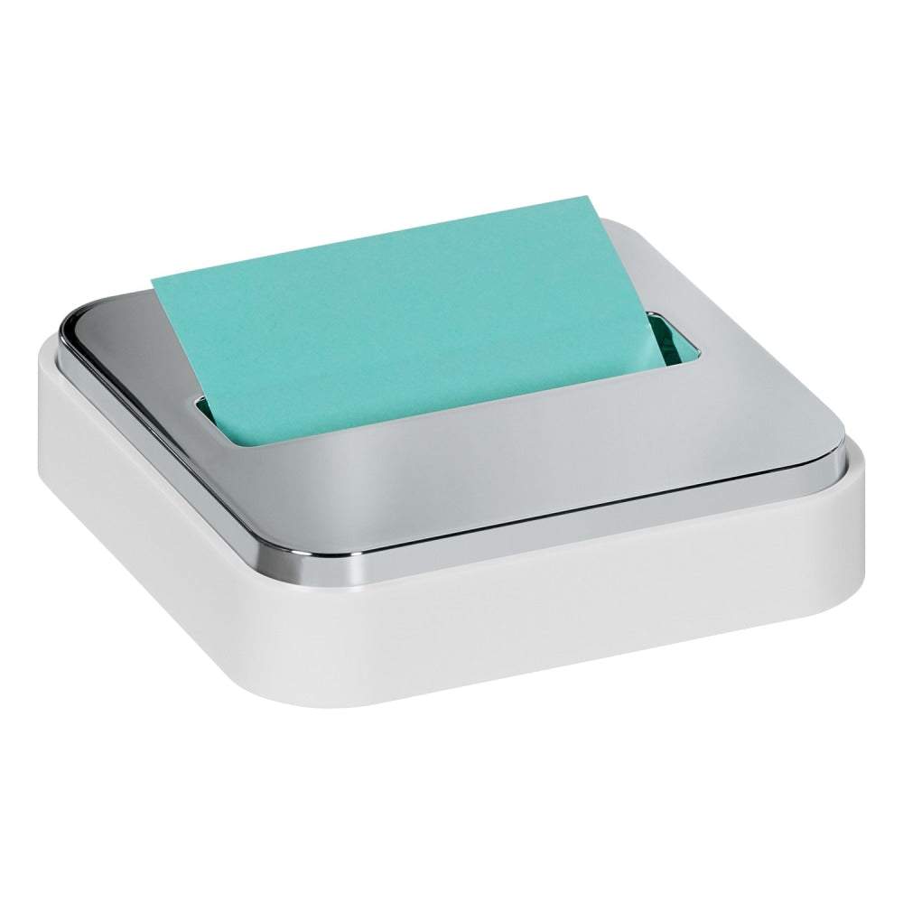 Post-it Note Dispenser, 3 x 3 in, 1 Dispenser, 1 Pad, 45 Sheets/Pad, White Base Steel Top, Sticky Notes Holder for Desk, Classroom or Office Supplies