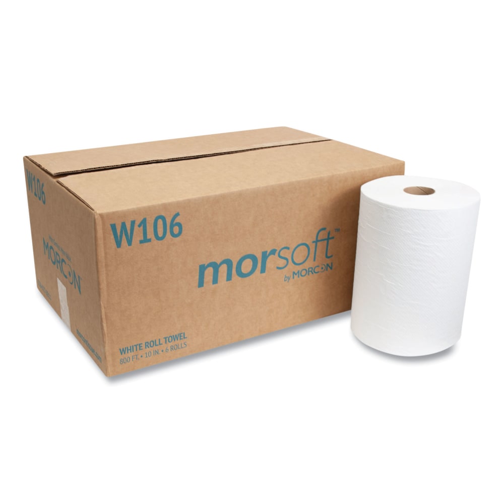 Morcon Tissue 10 Inch Roll Towels, 1-Ply, 10in x 800 ft, White, 6 Rolls/Carton