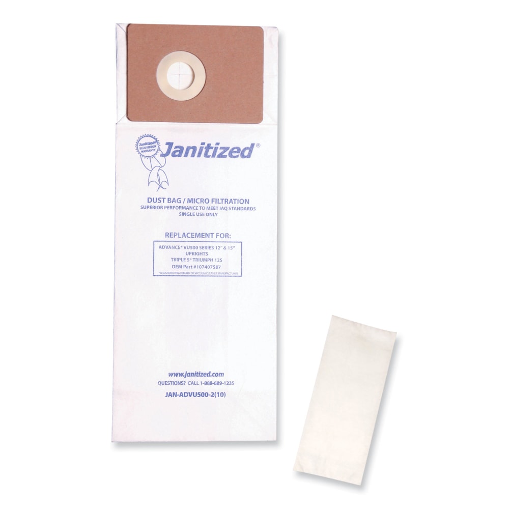 Janitized Vacuum Filter Bags Designed to Fit Advance VU500/Triple S Triumph, 100/Carton
