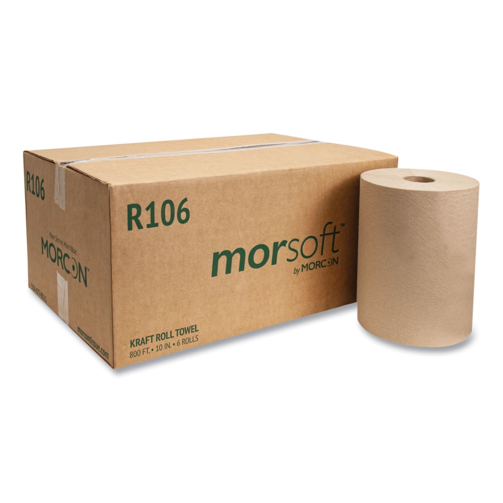 Morcon Tissue 10 Inch Roll Towels, 1-Ply, 10in x 800 ft, Kraft, 6 Rolls/Carton