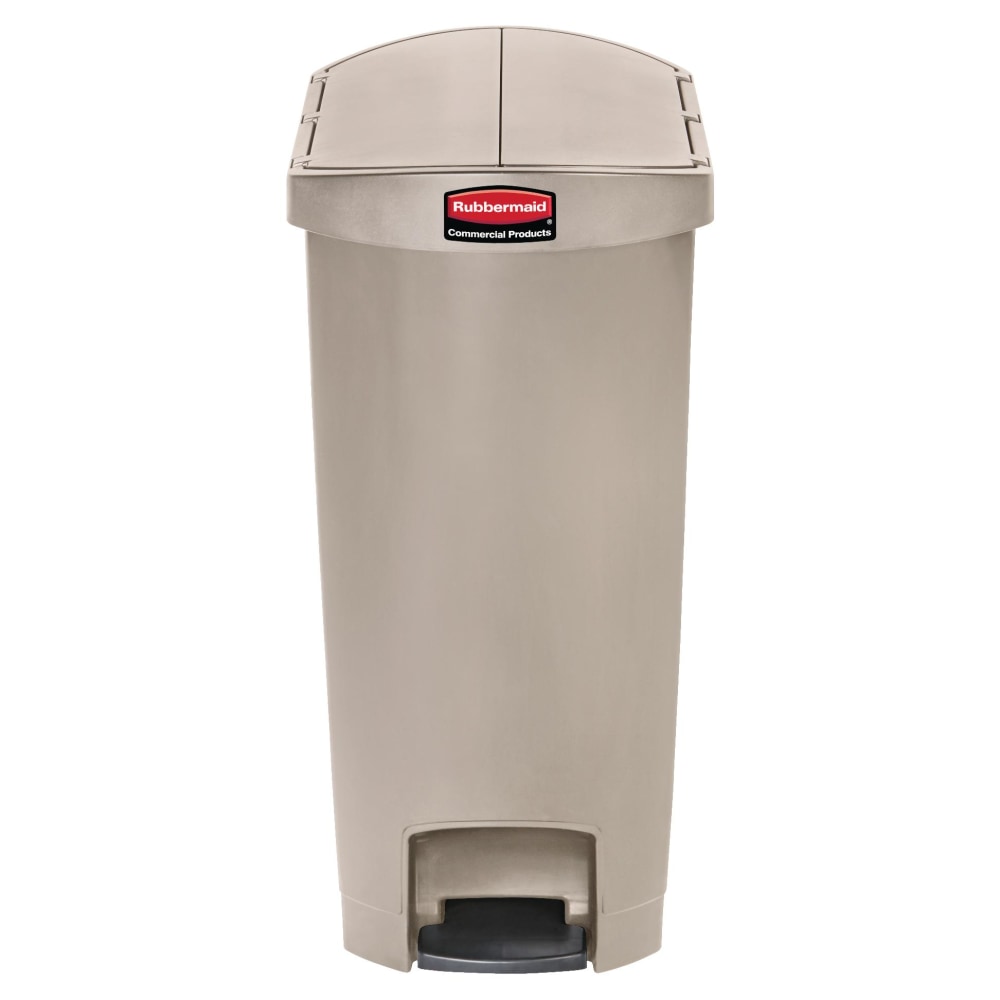 Rubbermaid Slim Jim Step-On Resin End Step Wastebasket, 13 Gallons, Beige