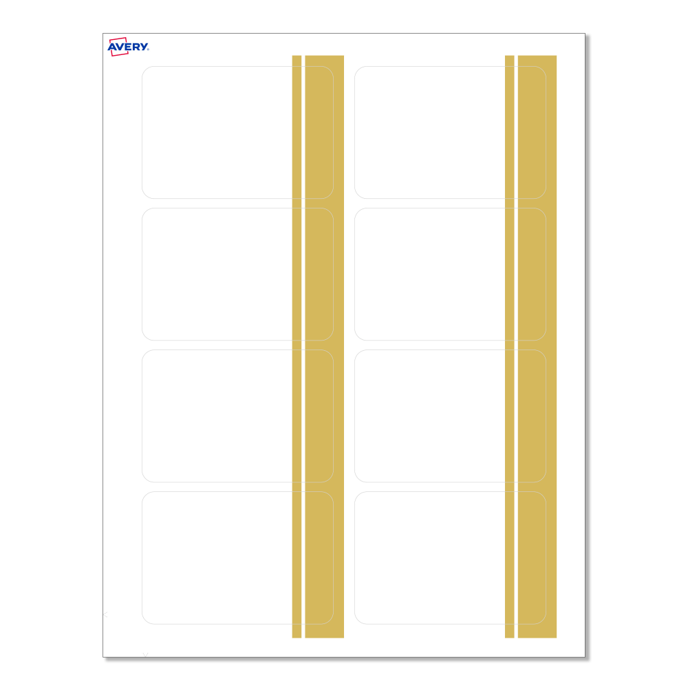 Avery Printable Adhesive Name Badges/Preprinted Designs, Rectangle, S00-EY4, 2-1/3in x 3-3/8in, Matte White/Double Dipped Gold Edge, Pack Of 80