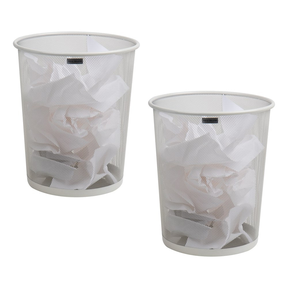 Mind Reader Metal Mesh Trash Cans, 4.4 Gallon, 13-3/4inH x 11-1/2inW x 11-1/2inD, White, Pack Of 2 Cans