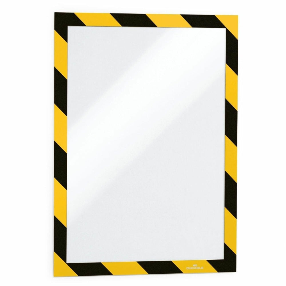 DURABLE DURAFRAME SECURITY Self-Adhesive Magnetic Letter Sign Holder - Holds Letter-Size 8-1/2in x 11in , Yellow/Black, 2 Pack