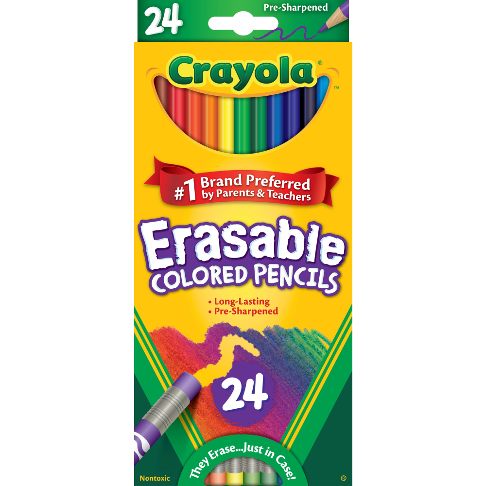 Crayola Erasable Colored Pencils, Assorted Colors, Pack Of 24 Colored Pencils