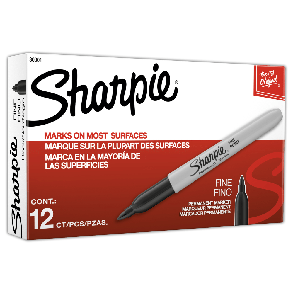 Sharpie Fine Point Permanent Markers, Gray Barrel, Black Ink, Pack Of 12