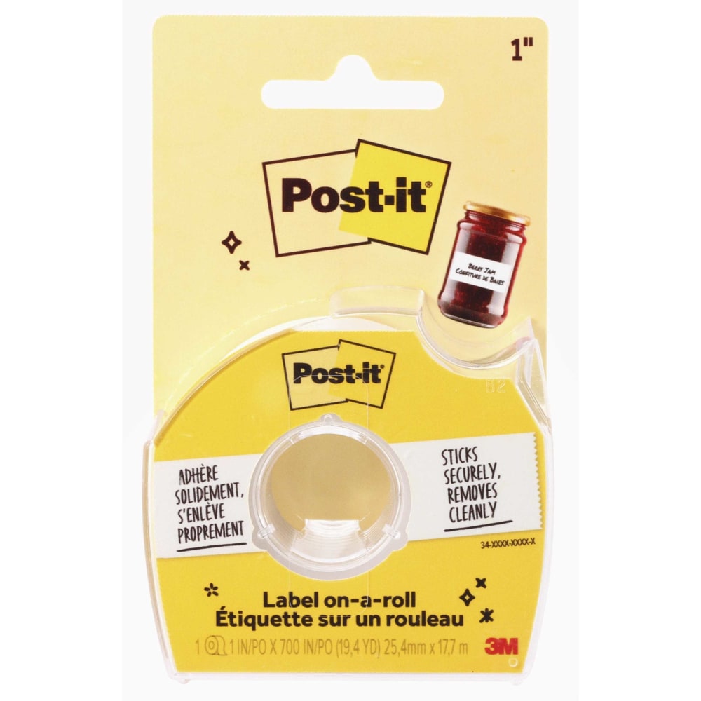 Post-it White Label on-a-roll Tape with Tape Dispenser, 1 in. x 700 in., Great label maker for creating labels for spice jars and journals