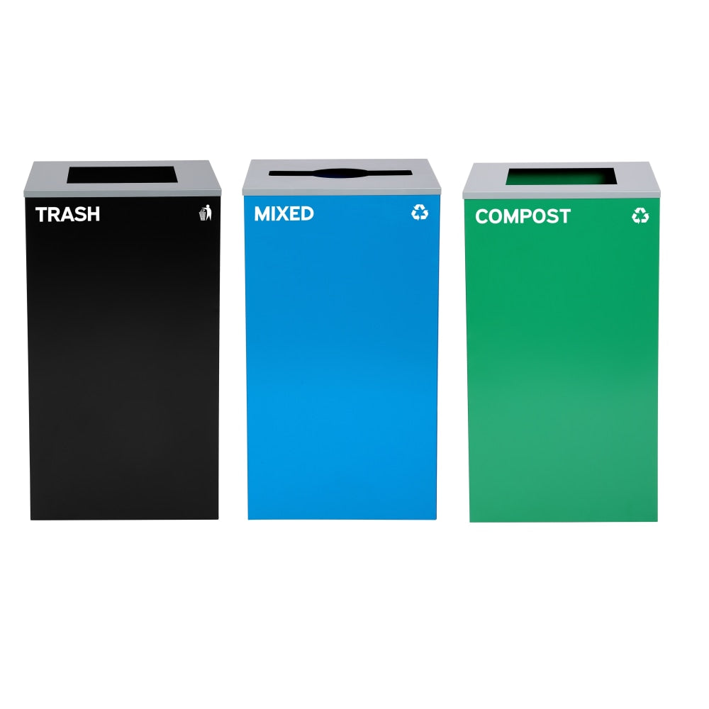 Alpine Industries Stainless-Steel Open Top Mixed, Compost And Trash Can Set, 30inH x 16-15/16inW x 16-15/16inD, Black/Blue/Green - ALP4450BLKKIT19