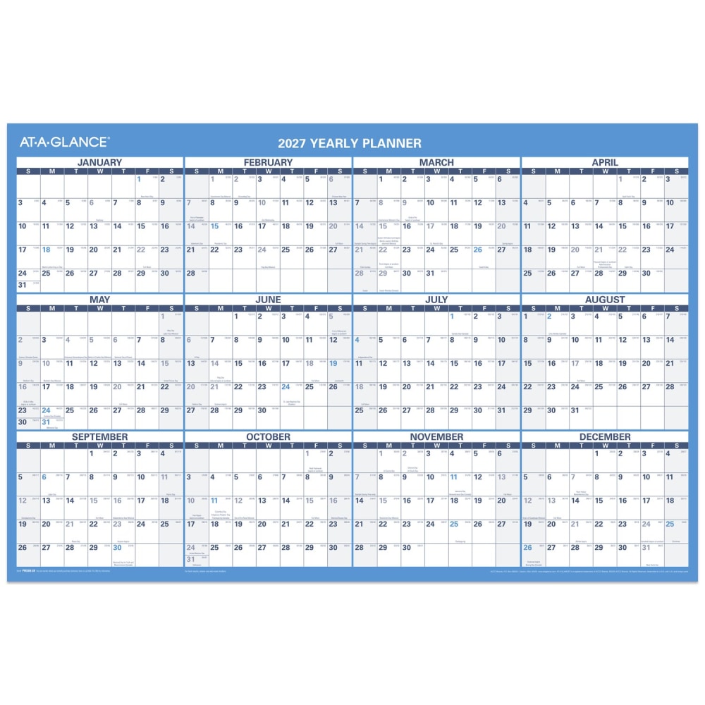 AT-A-GLANCE 2027 Horizontal Reversible Erasable Wall Calendar, Large, 36in x 24in
