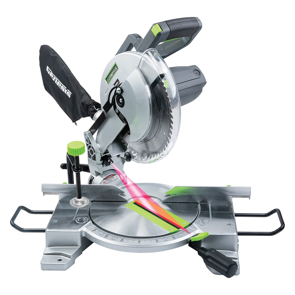 Genesis 15-Amp 10in Compound Miter Saw With Laser Guide And Blade, 18-1/2in x 12-5/8 x 21-1/2in, Silver/Black