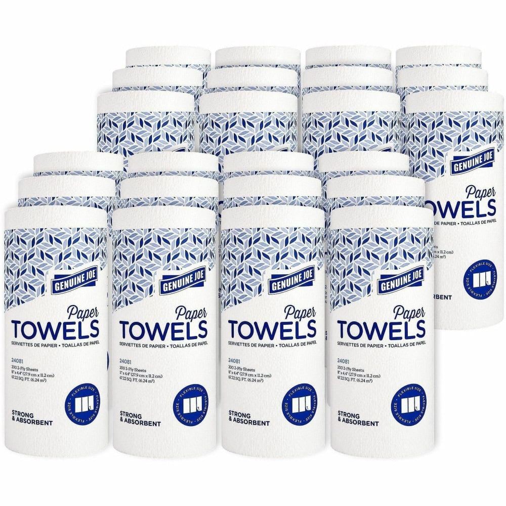 Genuine Joe 2-Ply Household Paper Towels, 100% Recycled, 100 Sheets Per Roll, Pack Of 24 Rolls