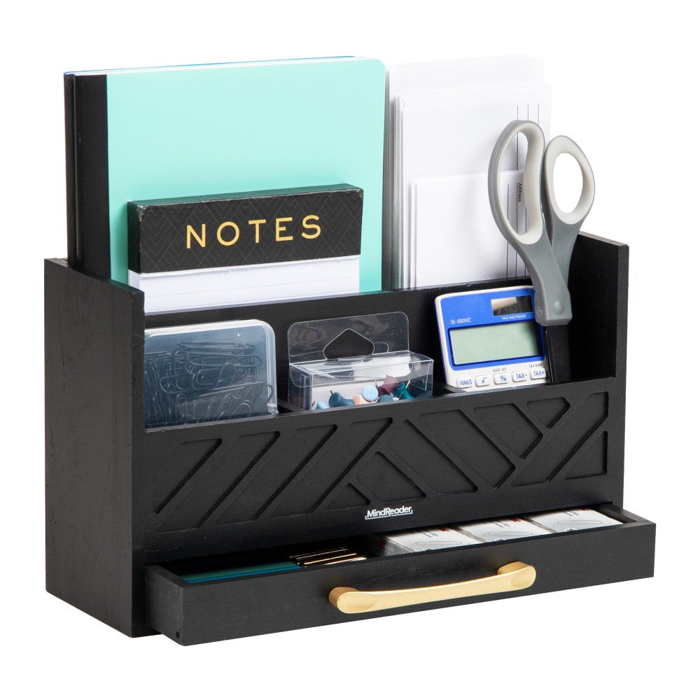 Mind Reader 5-Compartment Desktop Organizer, 7-1/2inH x 4-1/2inW x 12-1/2inD, Black