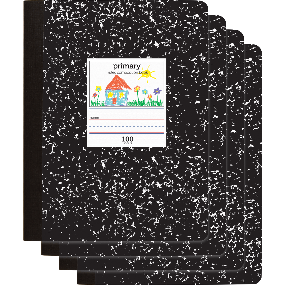 Office Depot Brand Primary Composition Book, 7-1/2in x 9-3/4in, Unruled/Primary Ruled, 100 Sheets Per Book, Pack Of 4 Books