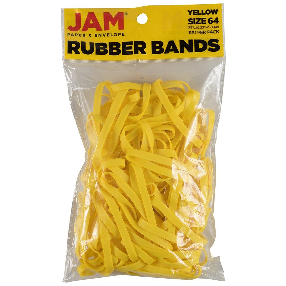 JAM Paper Rubber Bands, Size 33, Yellow, Bag Of 100 Rubber Bands