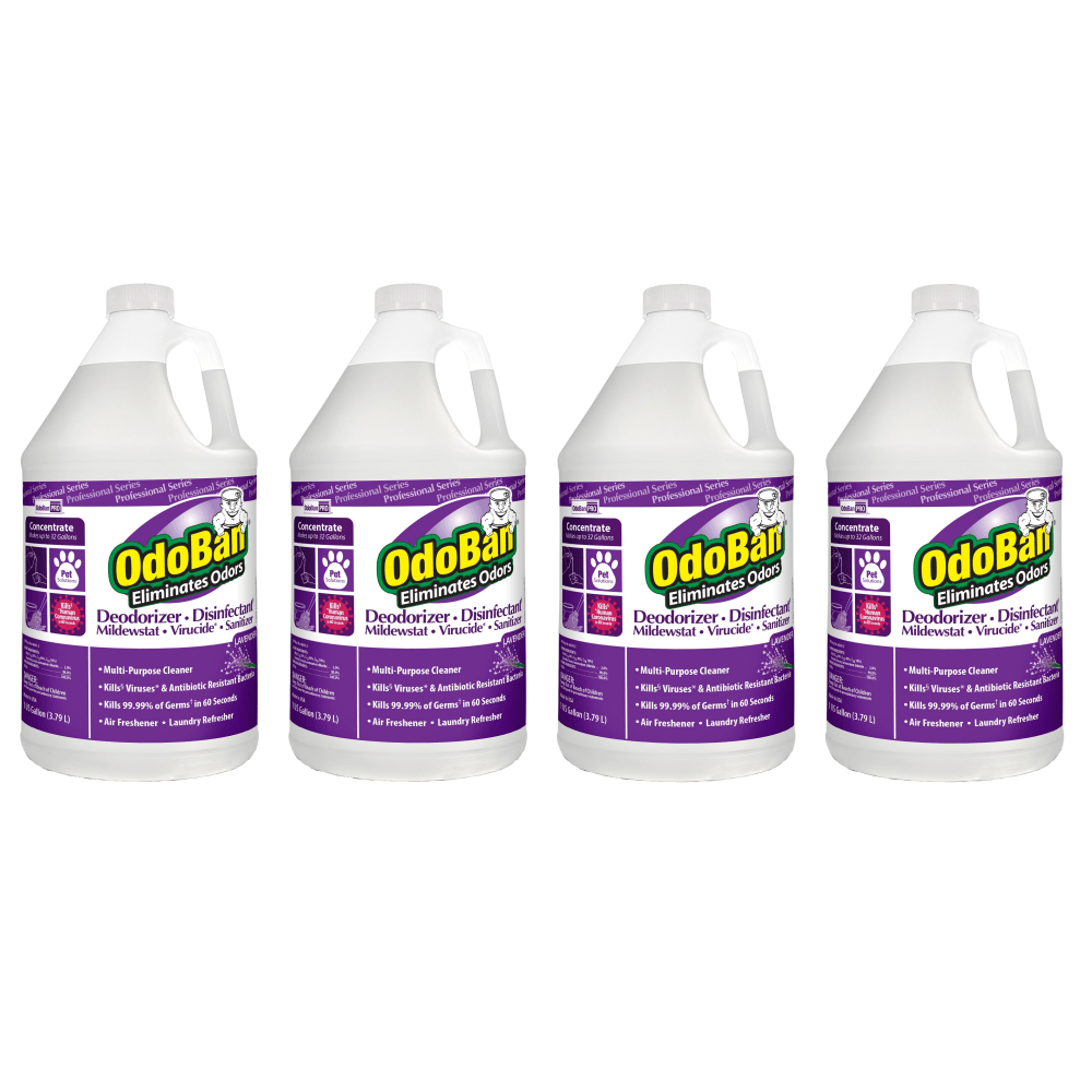 OdoBan Professional Disinfectant and Odor Eliminator Concentrate, Lavender Scent, 1 Gallon, Pack Of 4 Jugs