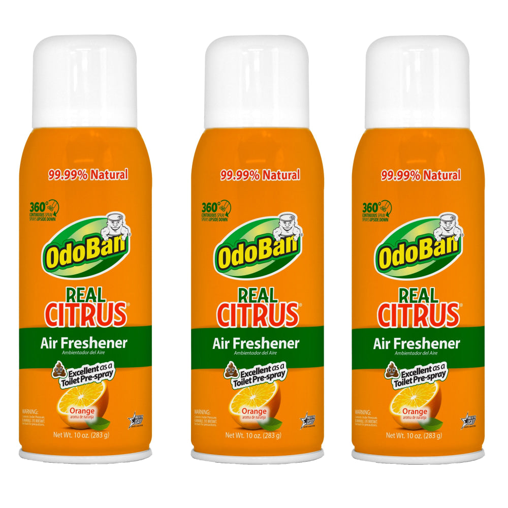 OdoBan Real Citrus Air Freshener, Orange Scent, 10 Oz, Set Of 3 Spray Cans