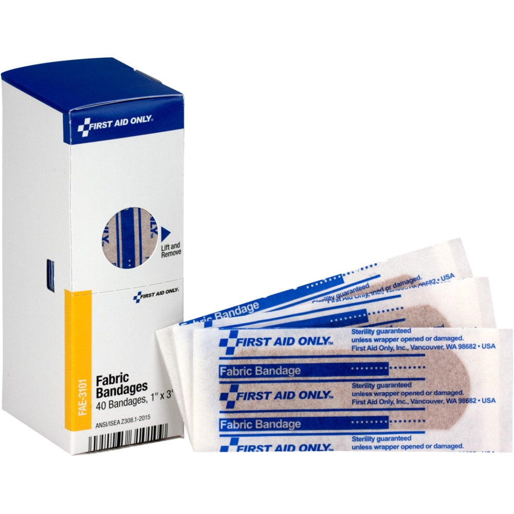 First Aid Only Smart Compliance Fabric Bandage Refill, 3inH x 1-15/16inW x 2-1/2inD, Brown, Pack Of 40 Bandages