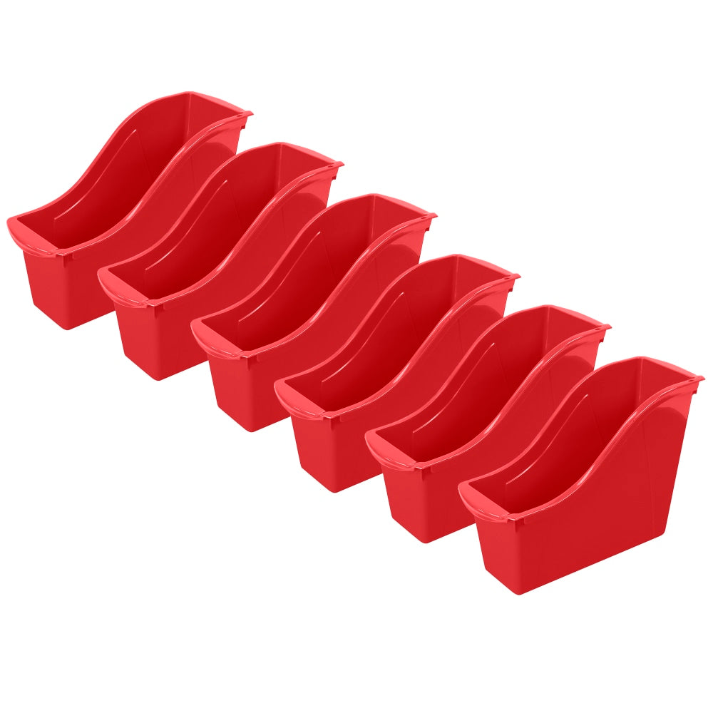 Storex Small Book Bins, 8-1/2inH x 4-1/2inW x 11-3/4inD, Red, Pack Of 6 Bins