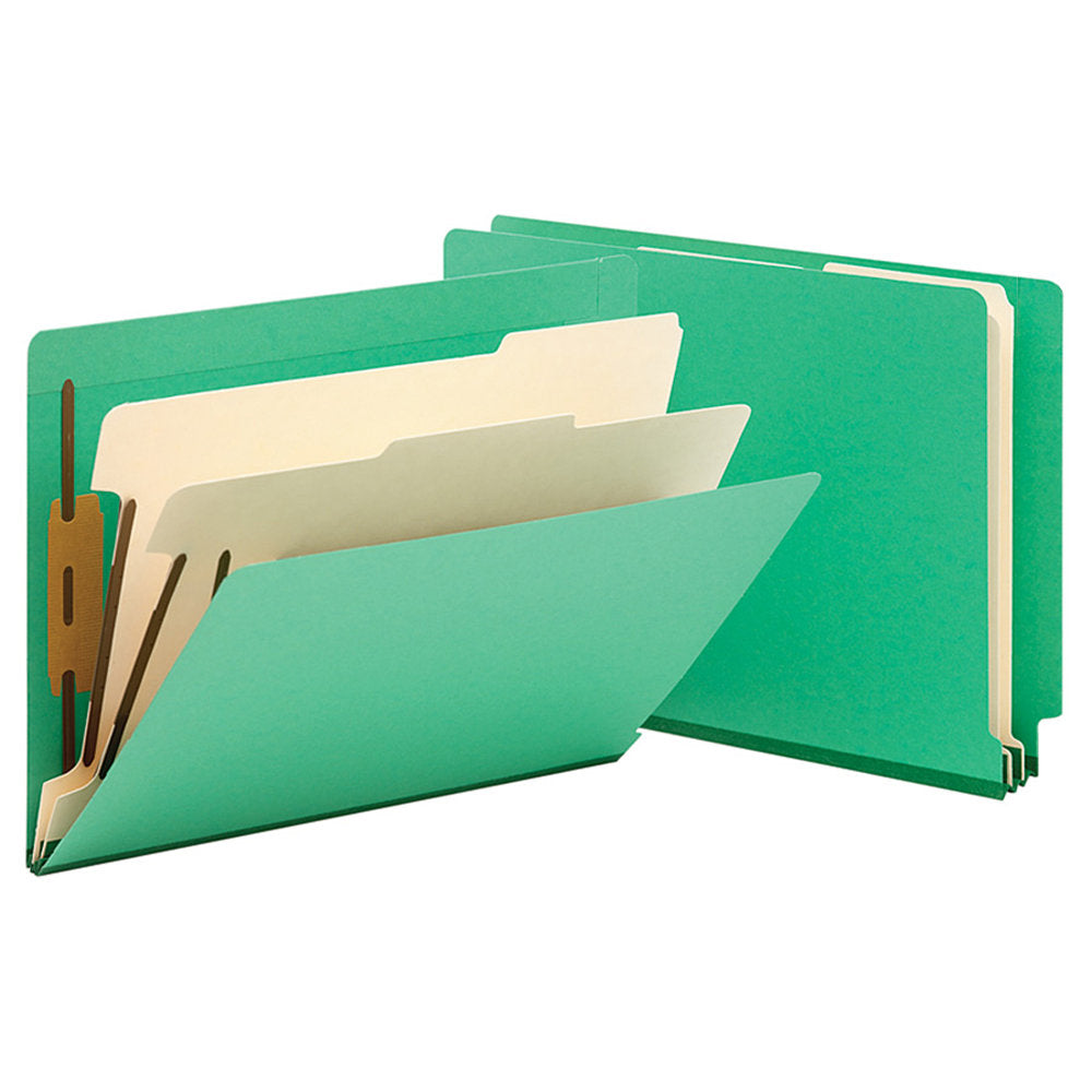 Smead Manila And Color Classification Folders, 2in Expansion, 2 Dividers, 8 1/2in x 11in, Letter, Green, Box of 10
