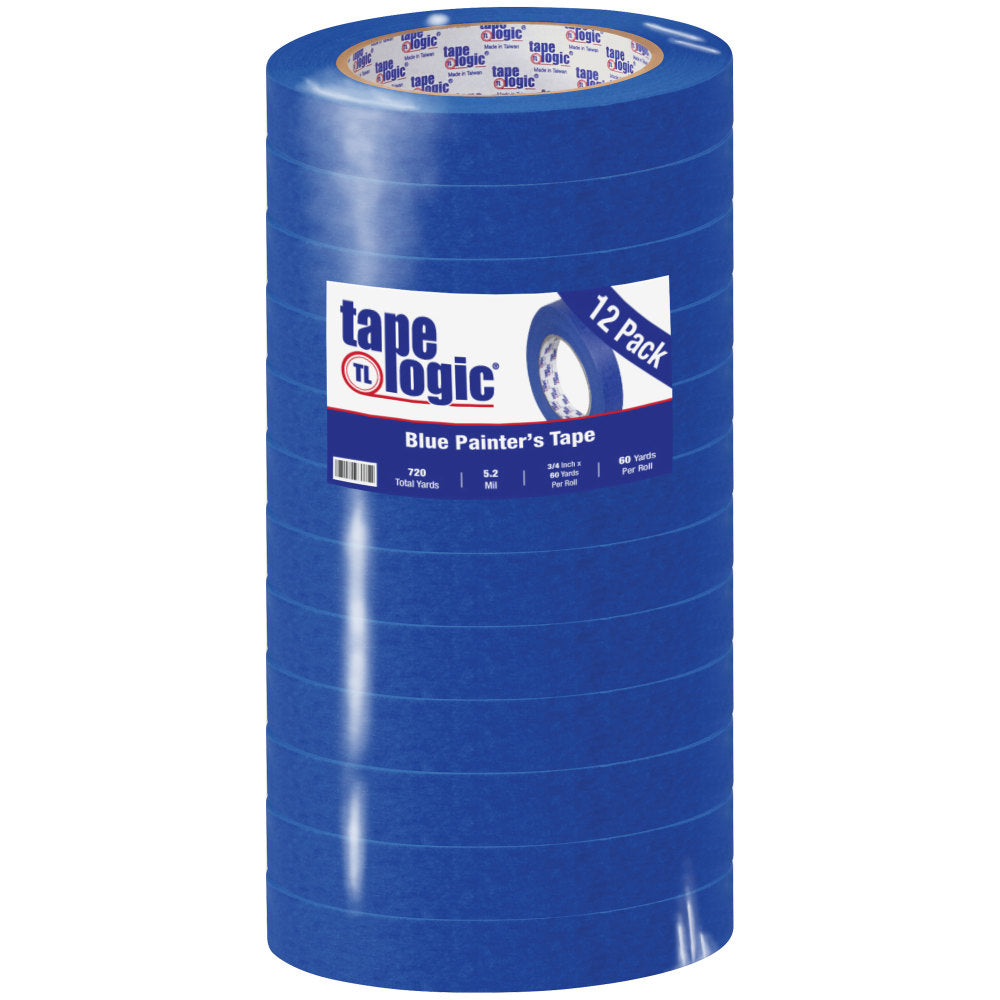Tape Logic 3000 Painters Tape, 3in Core, 0.75in x 180ft, Blue, Case Of 12