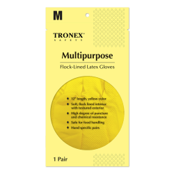 Tronex Flock-Lined Rubber Latex Multipurpose Gloves, Medium, Yellow, Pack Of 24