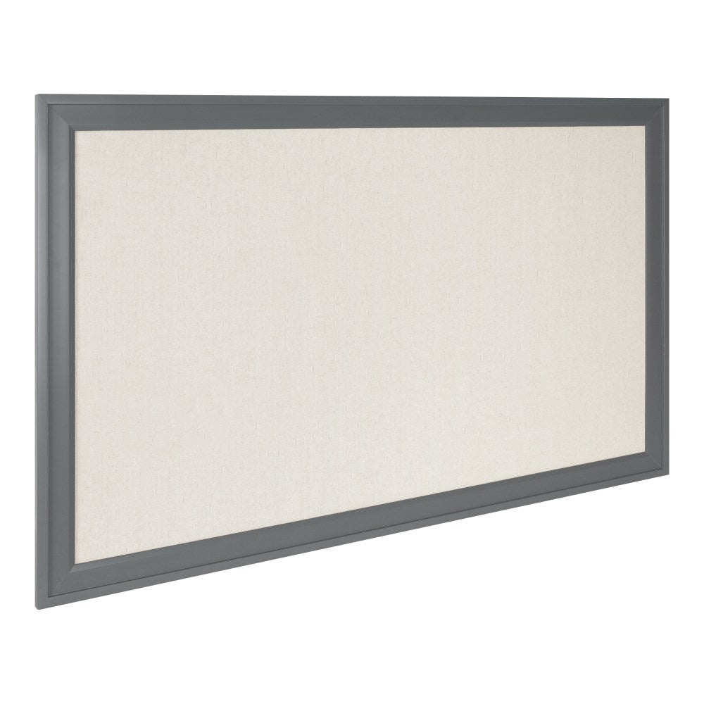 DesignOvations Bosc Non-Magnetic Framed Linen Fabric Pinboard, 27-1/2in x 43-1/2in, Beige, Gray Plastic Frame