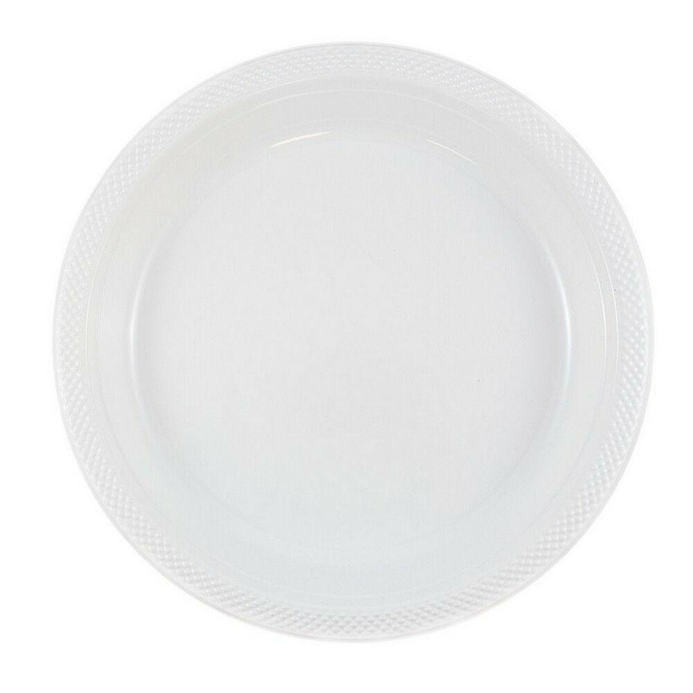 JAM PAPER Round Plastic Party Plates, Large, 10 1/4 inch, White, 20/Pack