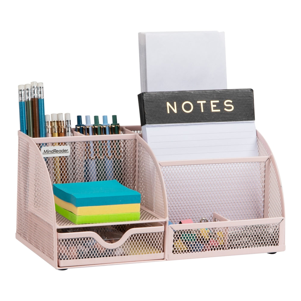 Mind Reader 7-Compartment Desktop Organizer, 5-1/4inH x 5-1/2inW x 11inD, Pink
