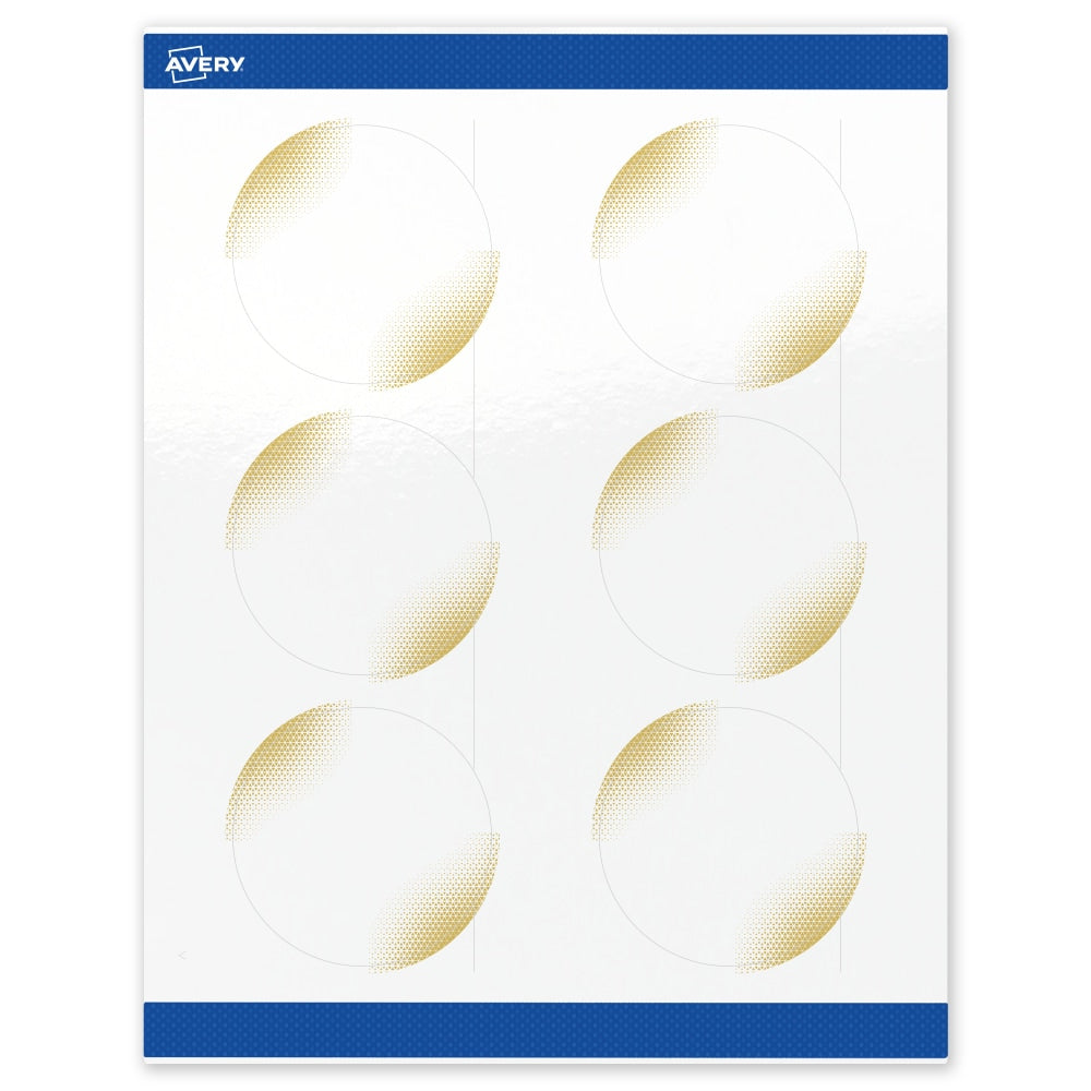 Avery Printable Labels With Sure Feed Technology, S00-EWF, Round, 3in, Glossy White With Preprinted Gold-Blush Pattern, Pack Of 60