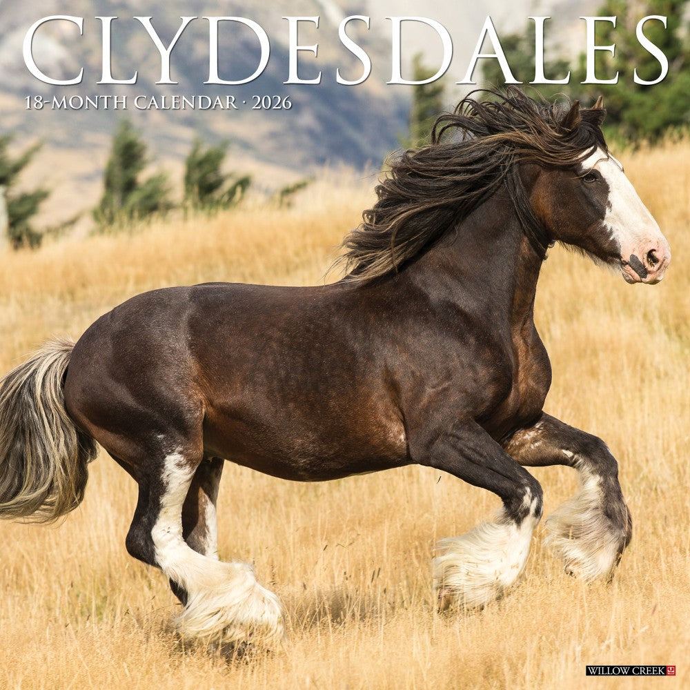 2026 Willow Creek Press Animals Monthly Wall Calendar, 12in x 12in, Clydesdales, January To December, 55373
