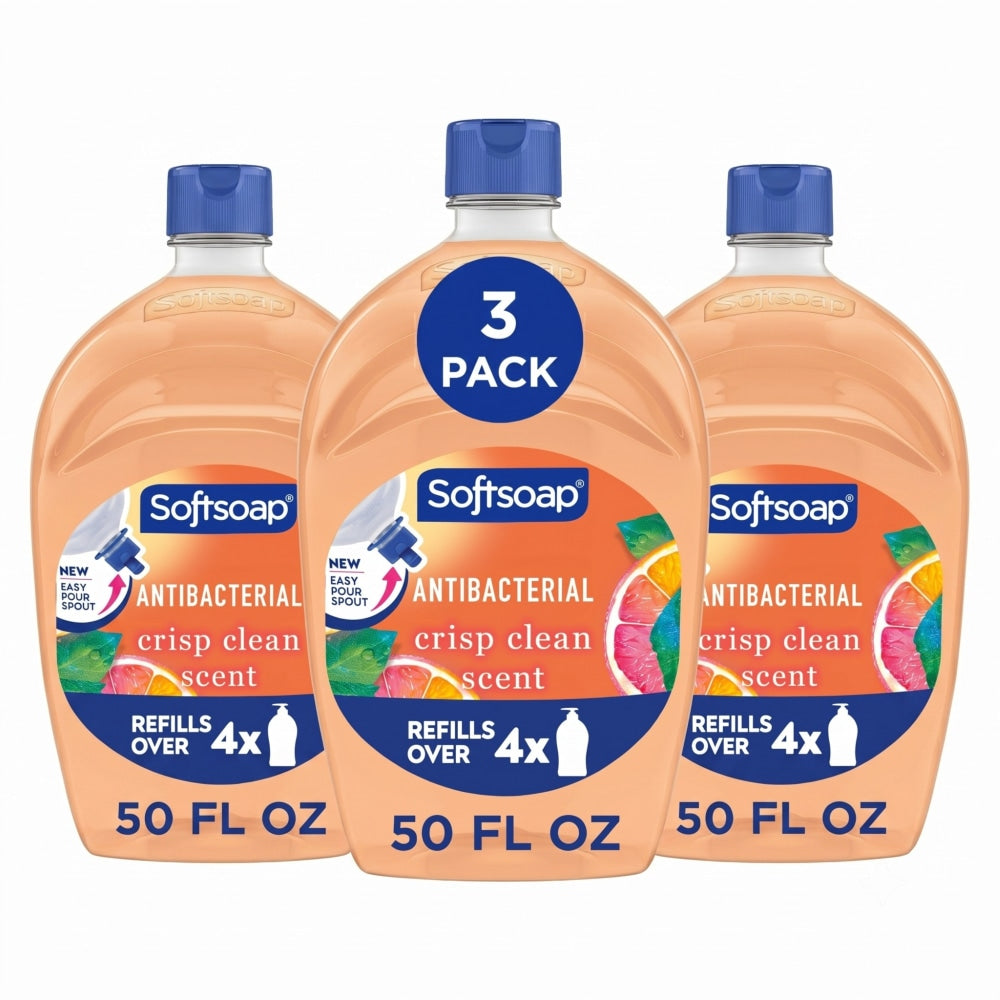 Softsoap Crisp Clean Antibacterial Liquid Hand Soap With Easy Pour Spout, Citrus Scent, 50 Oz, Total Qty 3