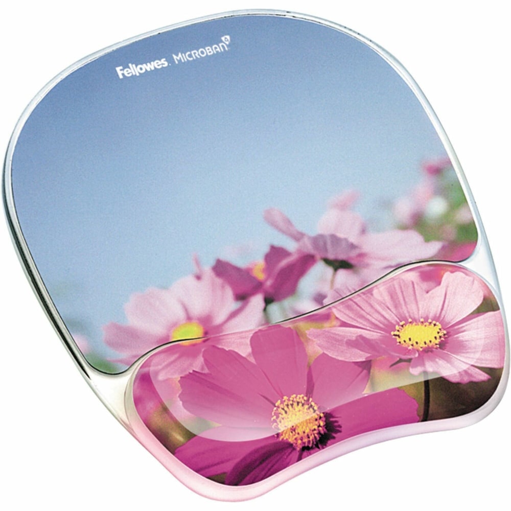 Fellowes Gel Mouse Pad With Wrist Rest, Pink Flowers