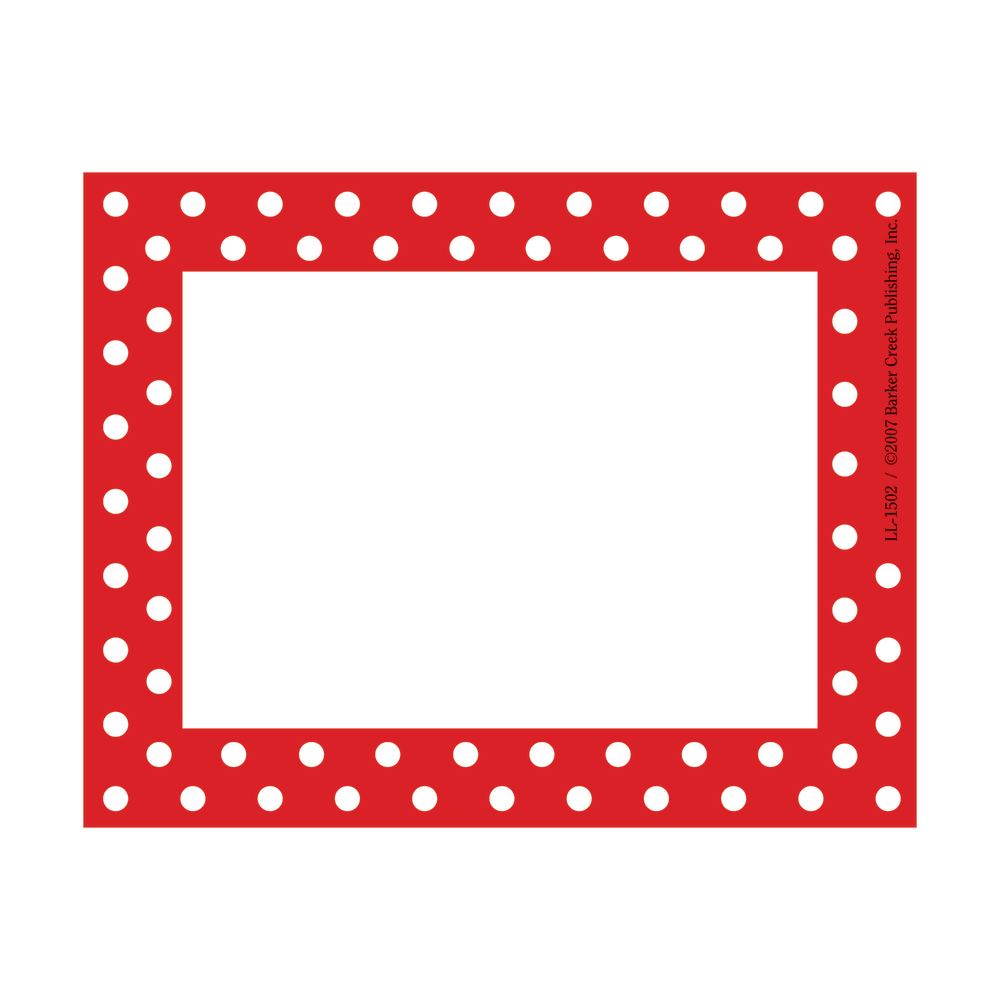 Barker Creek Self-Adhesive Name Badge Labels, 3 1/2in x 2 3/4in, Red-And-White Dots, Pack Of 45