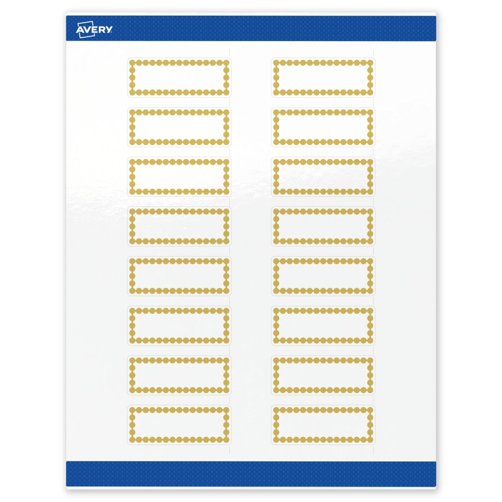Avery Print-To-The-Edge Labels & Sure Feed, S00-D1G-PRWGP10, 1in x 2-5/8in, Glossy White, Preprinted Gold Beads Design, Pack Of 160
