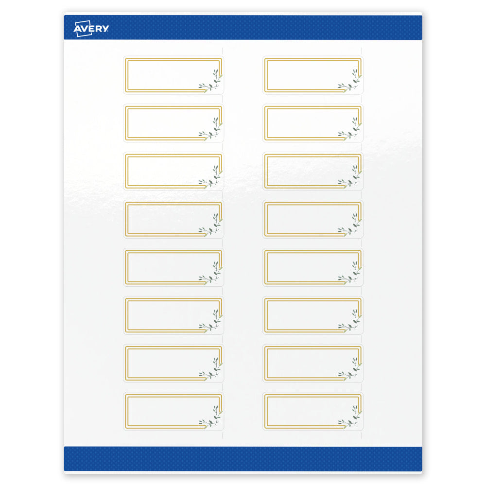 Avery Print-To-The-Edge Labels & Sure Feed, S00-D2K-PRWGP10, 1in x 2-5/8in, Glossy White, Preprinted Double Gold Border & Floral Design, Pack Of 160