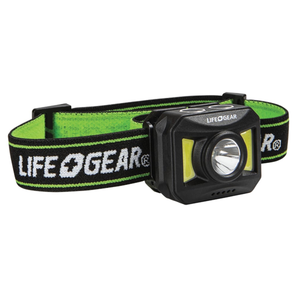 Life+Gear 4W USB Adventure 300-Lumen Rechargeable Headlamp, 1-5/8inH x 1-3/8inW x 1-3/16inD, Black/Green