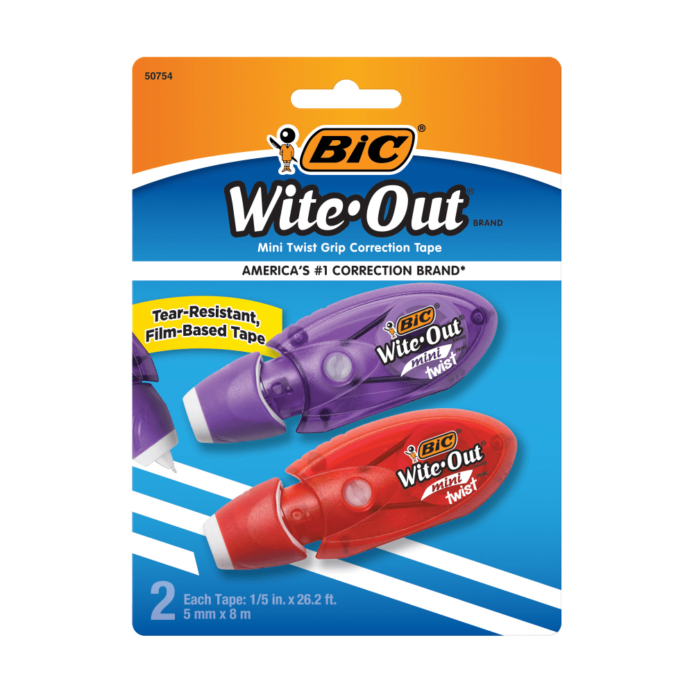 BIC Wite-Out Mini Twist Correction Tape, No Dry Time, Tear Resistant Tape, White, 2-Count