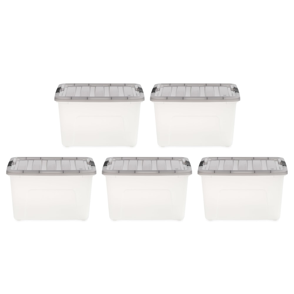 Iris Stack & Pull Storage Boxes, 10 Gallon, Clear/Gray, Set Of 5 Boxes