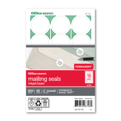 Office Depot Brand Permanent Mailing Seals, 1in Diameter, White, Pack Of 600