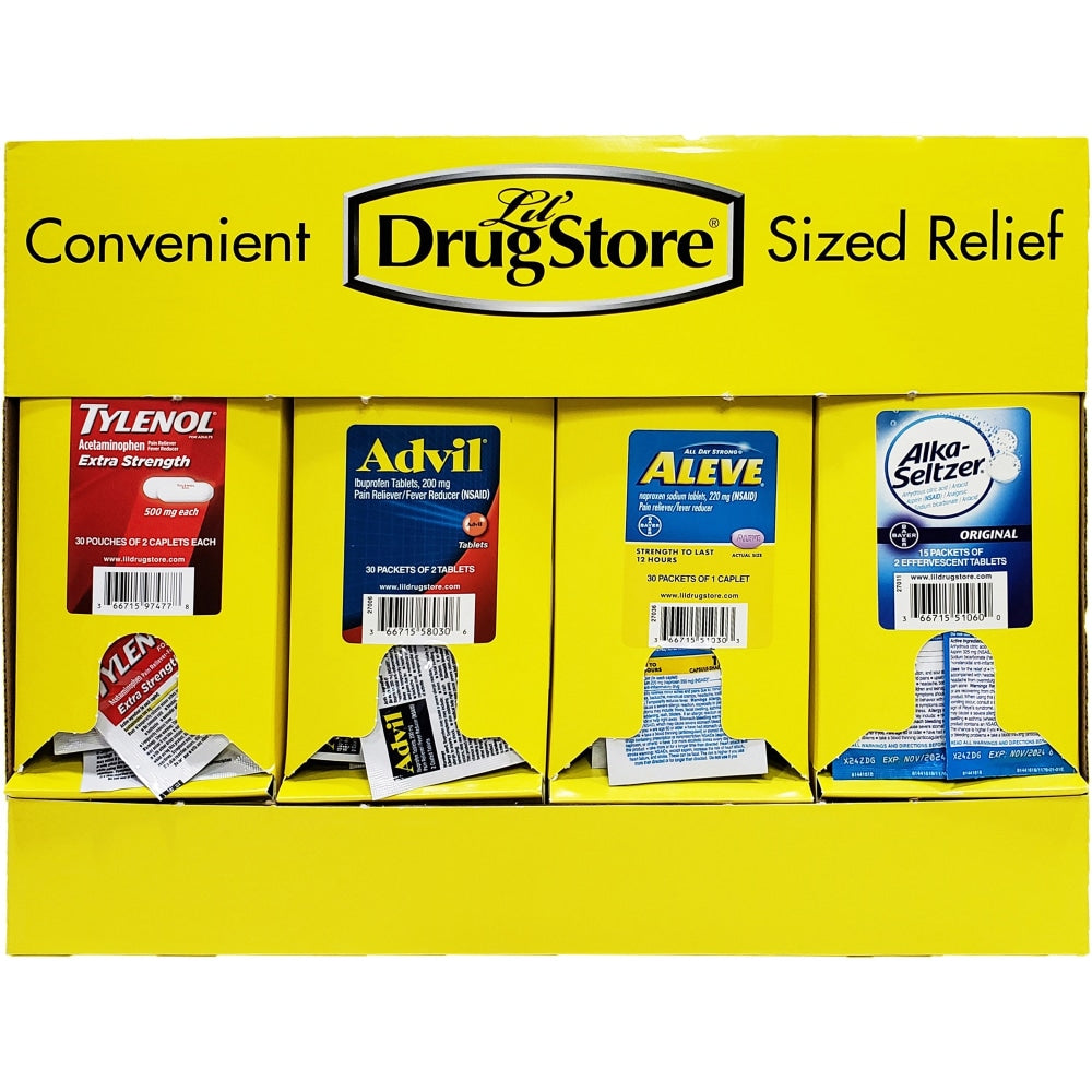 Lil Drug Store Grab n Go Display Medicine Dispenser, 10.8inH x 16.5inW x 2.3inD, Cardboard Case
