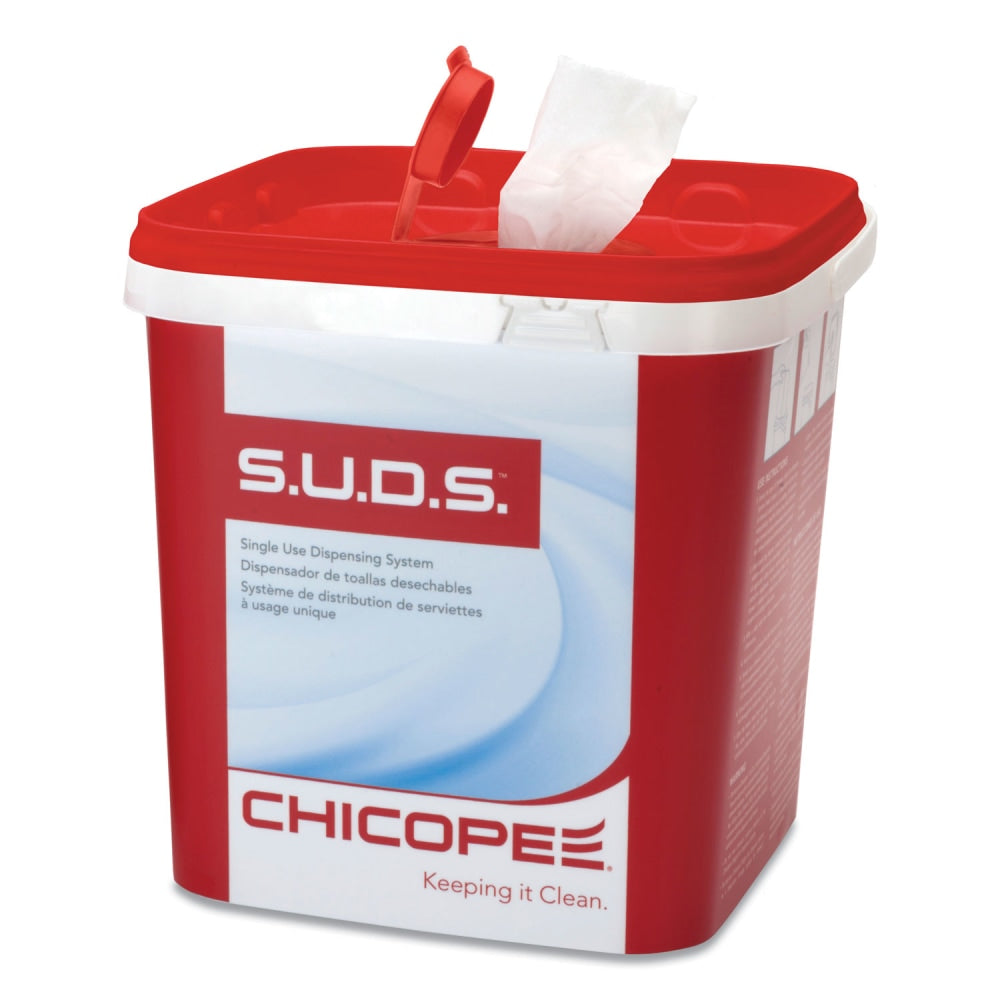 Chicopee S.U.D.S Bucket with Lid, 7.5 x 7.5 x 8, Red/White, 220 Wipes Per Carton, 6 Cartons