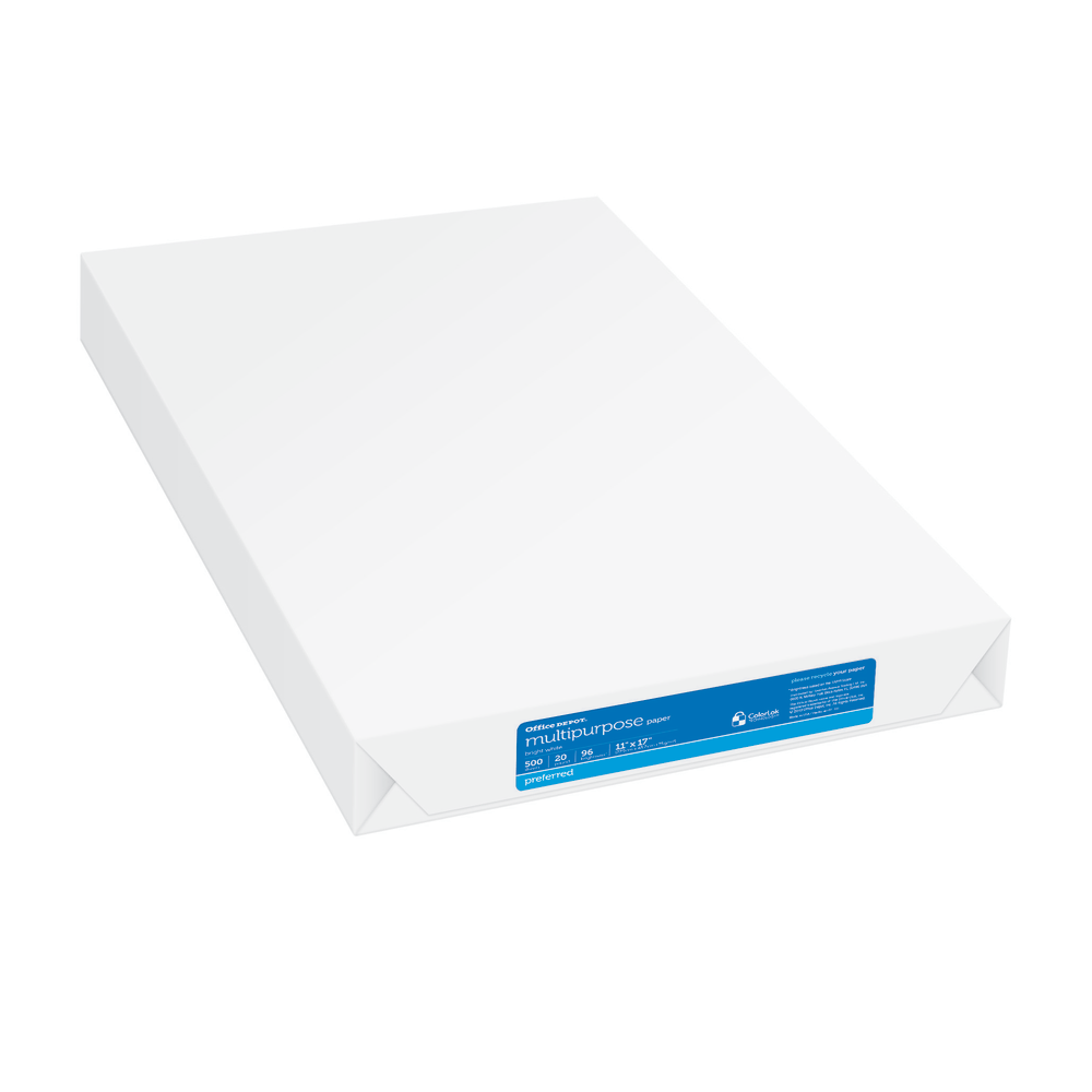 Office Depot Multi-Use Printer & Copy Paper, 1 Ream, White, Ledger (11in x 17in), 500 Sheets Per Ream, 20 Lb, 96 Brightness, 117095ODREAM
