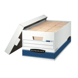 Bankers Box Stor/File Medium-Duty Storage Boxes, Letter Size, 24in x 12in x 10in, White/Blue, Case Of 12 - 00701