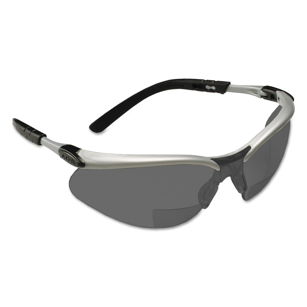 3M BX Safety Eyewear, Gray +2.0 Diopter Polycarbonate Hard Coat Lenses, Silver/Blk