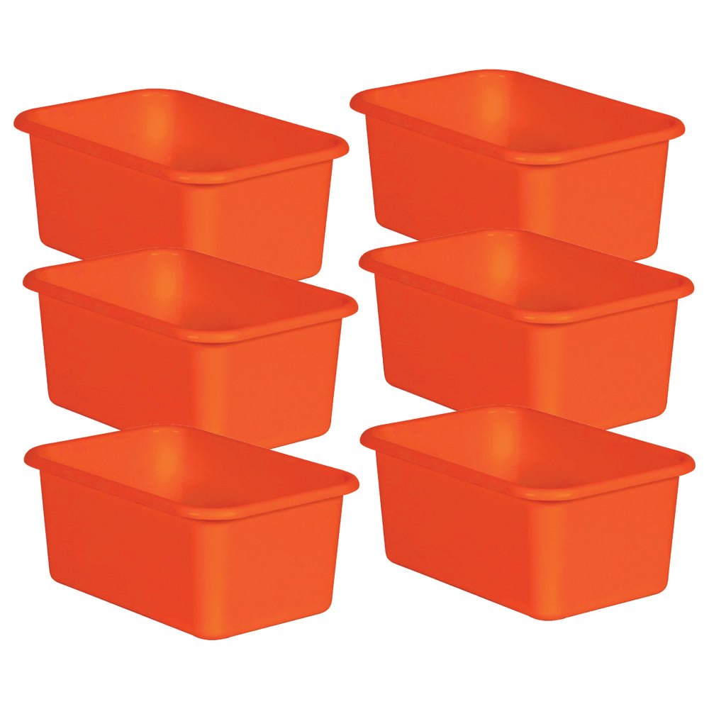 Teacher Created Resources Small Plastic Storage Bins, 5inH x 11-3/8inW x 7-3/4inD, Orange, Pack Of 6