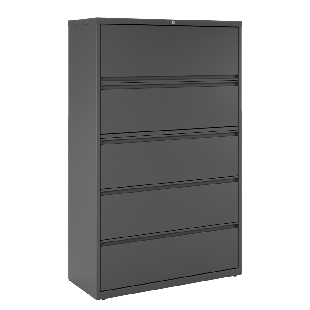 WorkPro 42inW x 18-5/8inD Lateral 5-Drawer File Cabinet, Charcoal