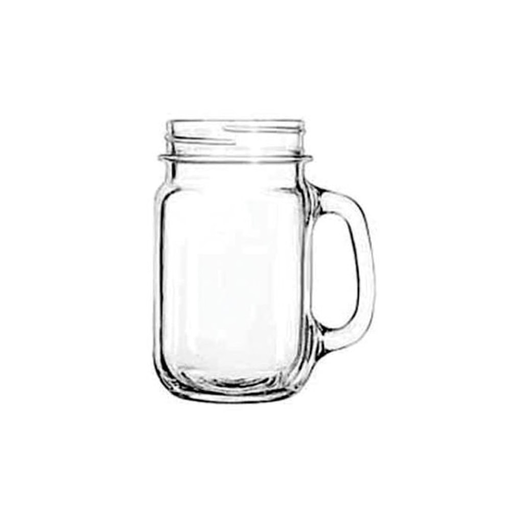 Libbey Glassware Plain Drinking Jars With Handles, 16.5 Oz, Clear, Pack Of 12 Jars