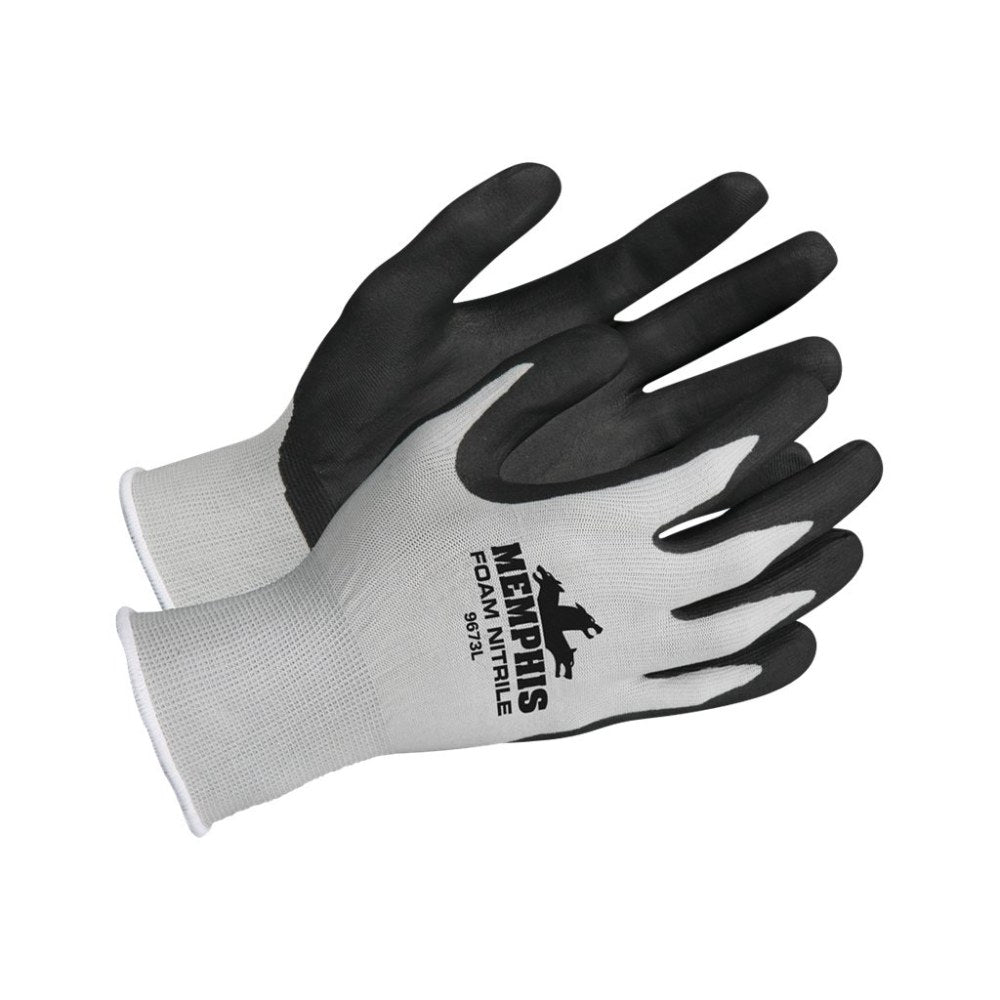 Memphis Shell Lined Protective Gloves - Medium Size - Nylon, Foam Palm, Nitrile Palm - Gray, Black, White - Knit Wrist, Knitted Cuff, Comfortable -