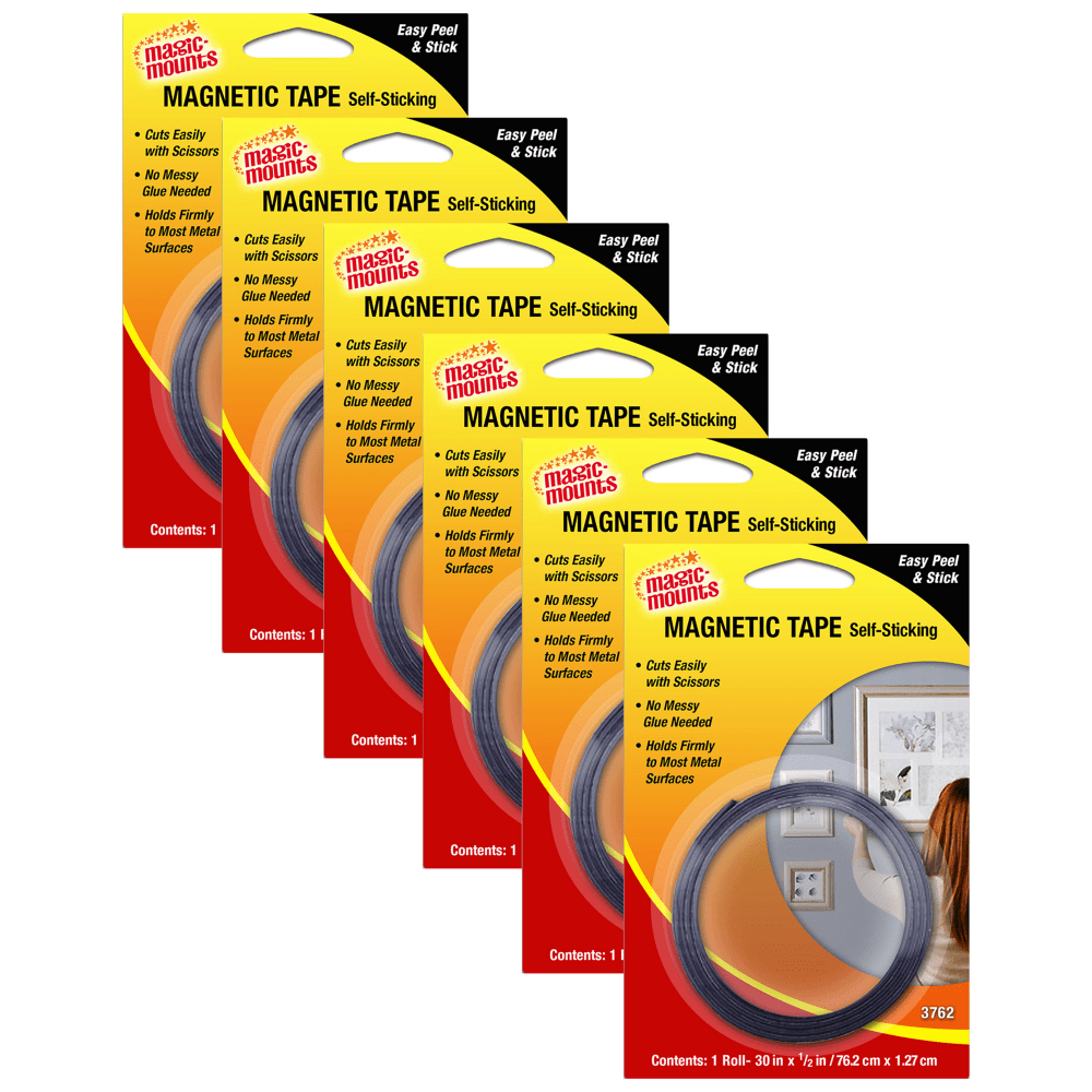 Magic-Mounts Magnetic Tape, 1/2in x 30in Roll, Pack Of 6