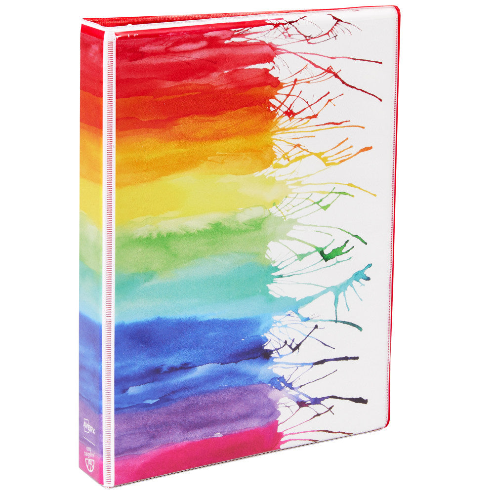 Avery + Amy Tangerine Designer Collection 3-Ring Mini Binder, 1in Round Rings, Watercolor Rainbow